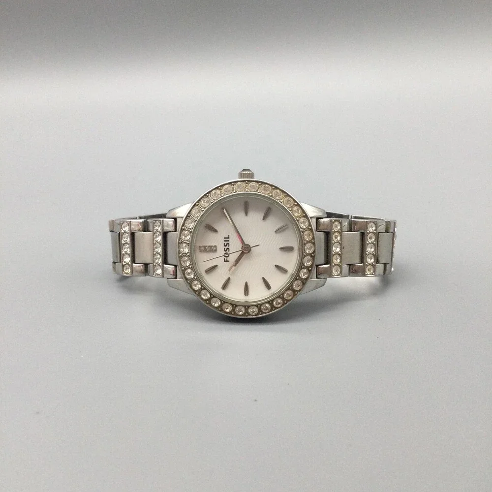 Fossil Womens Watch 34mm Silver Tone Crystals ES-3362 Steel New Battery 7